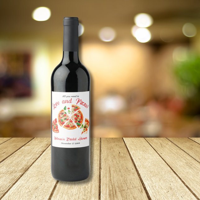 Italian Love & Pizza Party Slice Bridal Shower Wine Label (Creator Uploaded)