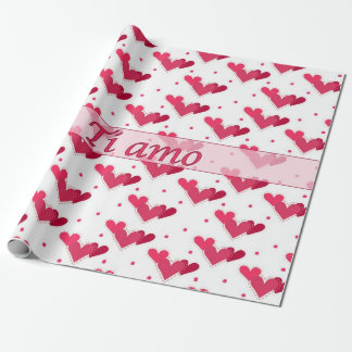 Italian Love Red Hearts Dots on White Wrap Paper