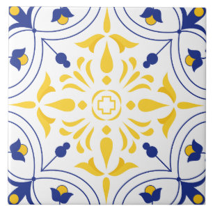 Italian Maiolica Blue Yellow Mediterranean  Tile