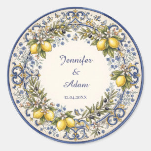 Italian Majolica Design with Lemons and Olives Classic Round Sticker
