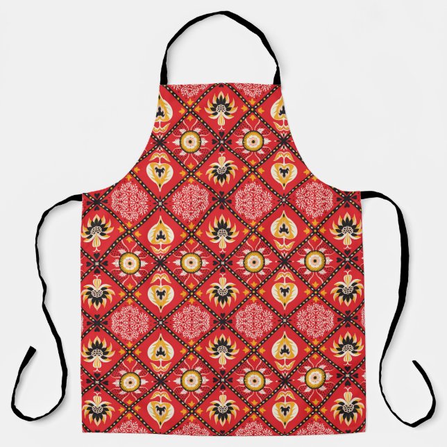 Italian Majolica: Embroidered Floral Tile. Apron (Front)