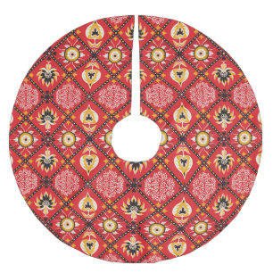 Italian Majolica: Embroidered Floral Tile. Brushed Polyester Tree Skirt