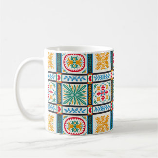 Italian Majolica Embroidery: Mediterranean Floral Coffee Mug