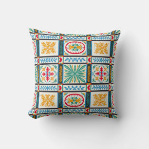Italian Majolica Embroidery: Mediterranean Floral  Cushion
