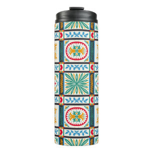 Italian Majolica Embroidery: Mediterranean Floral  Thermal Tumbler