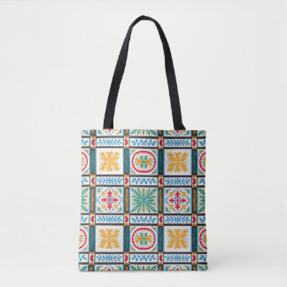 Italian Majolica Embroidery: Mediterranean Floral Tote Bag