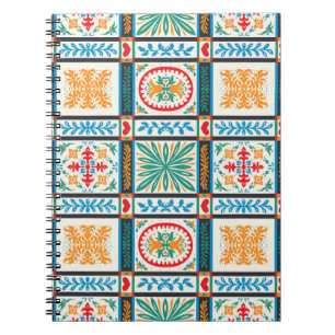 Italian majolica tile. Embroidery with flowers and Notebook