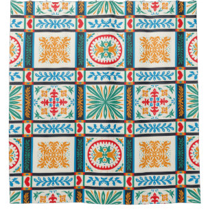 Italian majolica tile. Embroidery with flowers and Shower Curtain