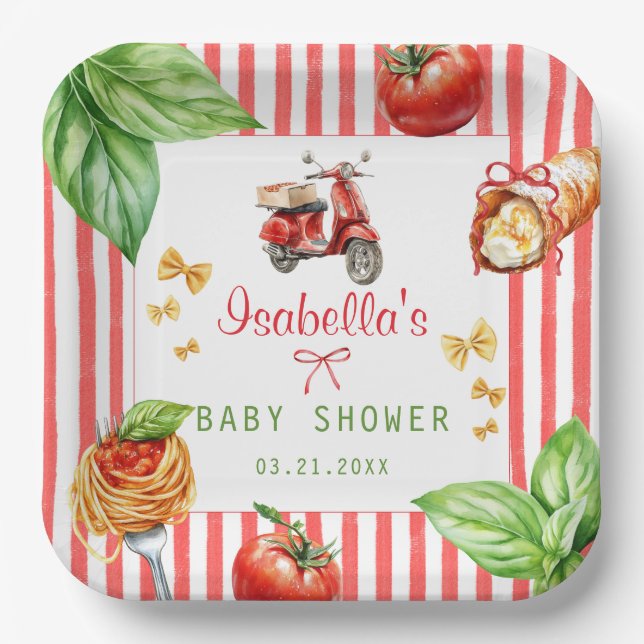 Italian Mediterranean Baby Shower Holy Cannoli Paper Plate (Front)