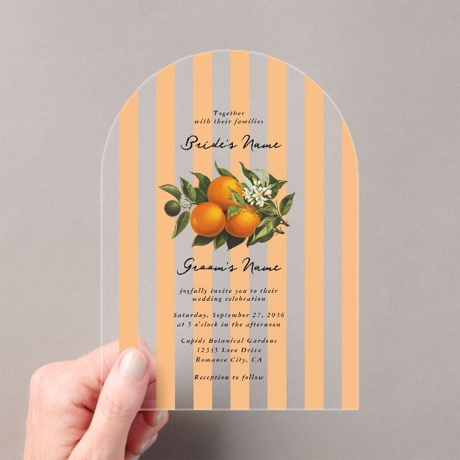Italian Mediterranean Citrus Oranges Wedding Acrylic Invitations (Insitu (Handheld))