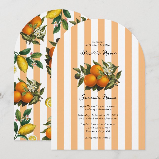 Italian Mediterranean Citrus Oranges Wedding Invitation (Front/Back)