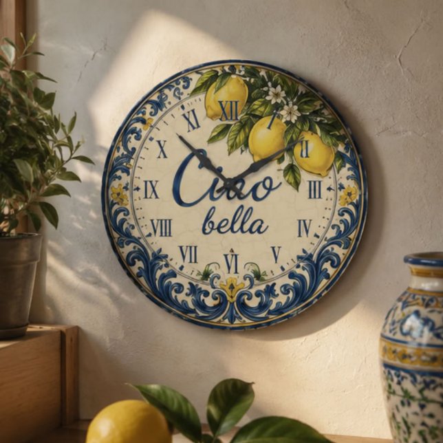 Italian Mediterranean Kitchen Amalfi Coast Lemon Large Clock (Creator Uploaded)
