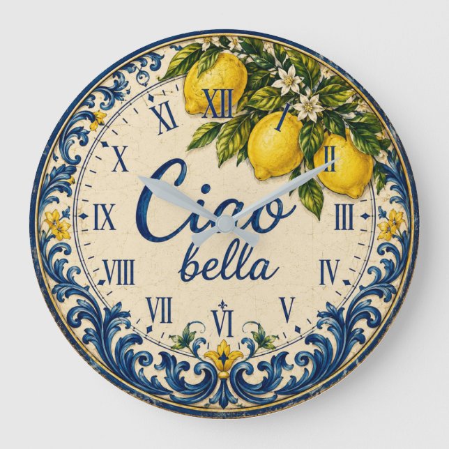 Italian Mediterranean Kitchen Amalfi Coast Lemon Large Clock (Front)