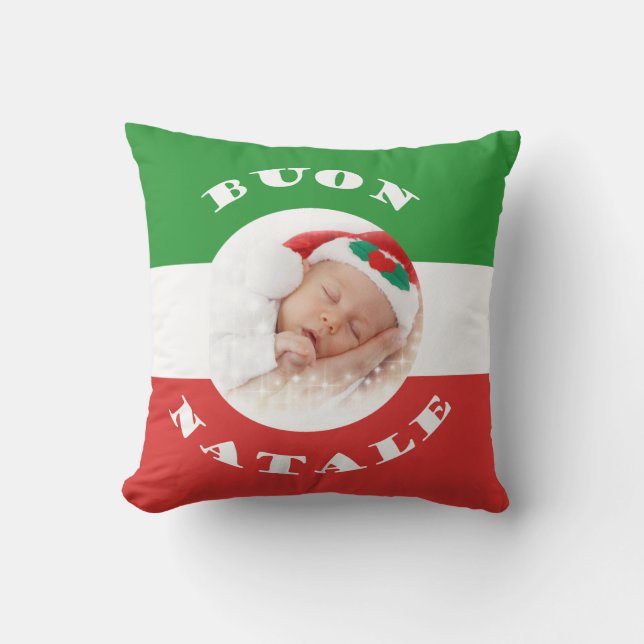 Italian Merry Christmas Buon Natale with Photo Cushion (Front)