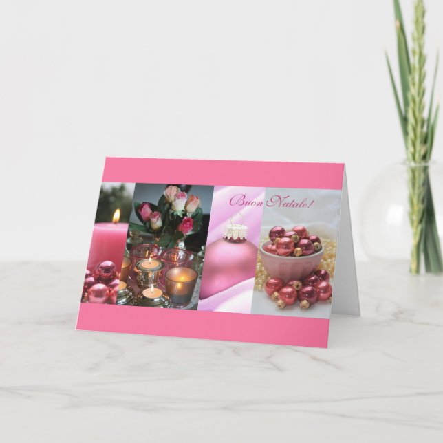 italian merry christmas pink christmas collage holiday card (Front)