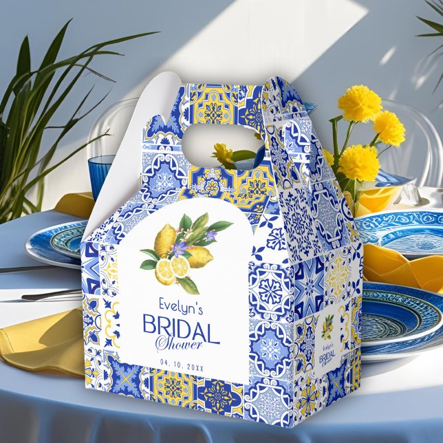 Italian Mosaic Blue Tile & Lemons Bridal Shower Favour Box (Creator Uploaded)