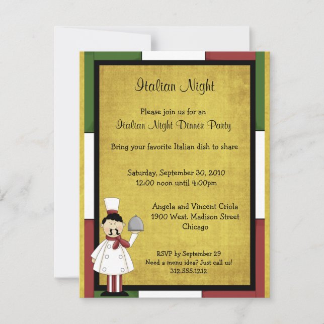 Italian Night Dinner Party Invitation (Front)