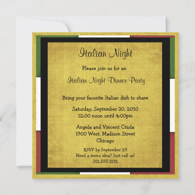 Italian Night Dinner Party Invitation Square Size (Front)