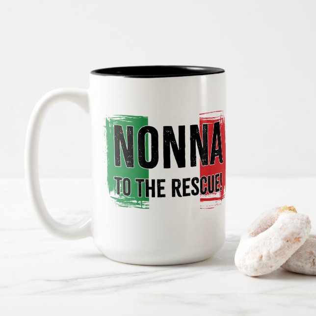 Italian Nonna to the Rescue Two-Tone Coffee Mug (With Donut)