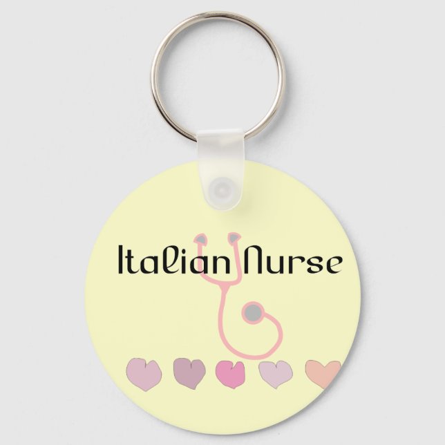 Italian Nurse Gifts--Hearts & Stethoscope Design Key Ring (Front)
