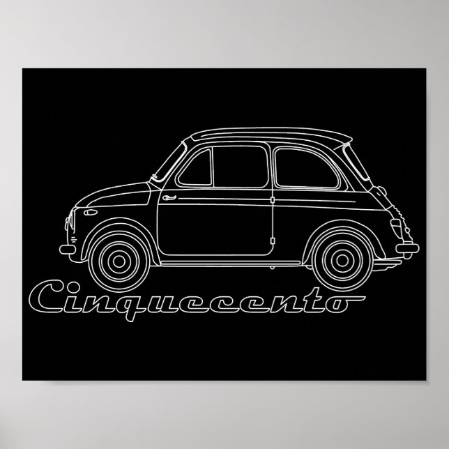 Italian Oldtimer Fiat Cinquecento 500 cc Blueprint Poster (Front)