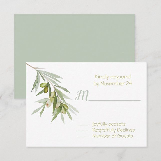 Italian Olive Branch Wedding RSVP Card (Front/Back)