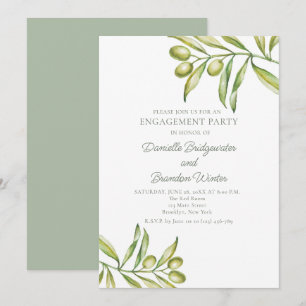 Italian Olives Engagement Party Summer Botanical Invitation