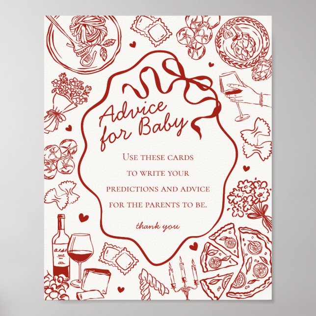 Italian Pasta Baby Shower Advice for Baby Poster (Front)