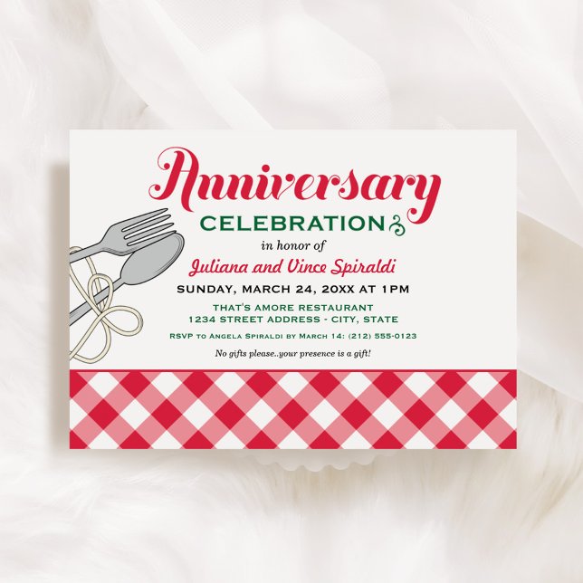 Italian Pasta Red Plaid Wedding Anniversary Invitation (Creator Uploaded)