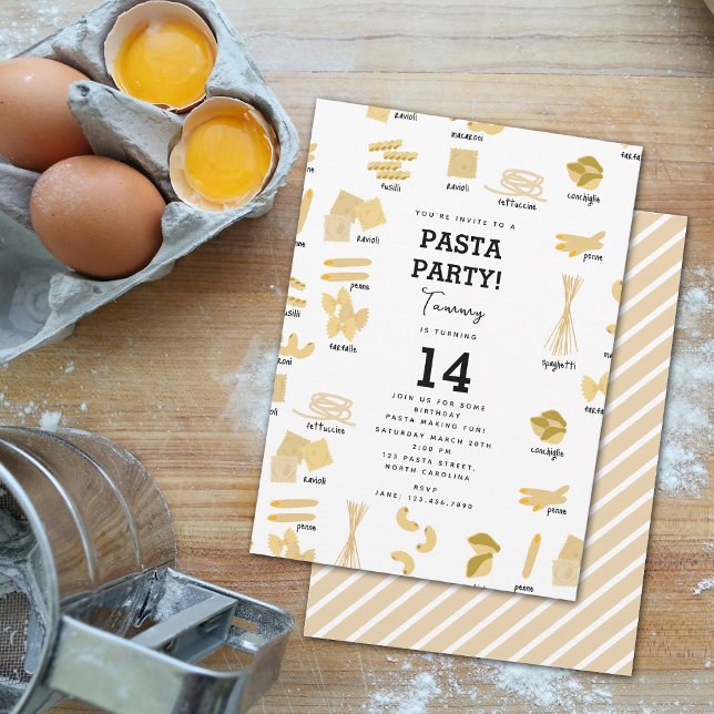 Italian Pasta Shapes & Names Pasta Making Birthday Invitation (Italian Pasta Shapes & Names Pasta Making Birthday Invitation)