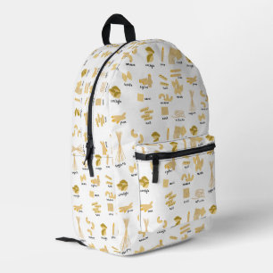 Italian Pasta Shapes & Names Pattern Printed Backpack