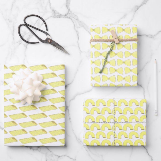 Italian Pasta Shapes Penne Bowtie Elbow Macaroni Wrapping Paper Sheet (Front)