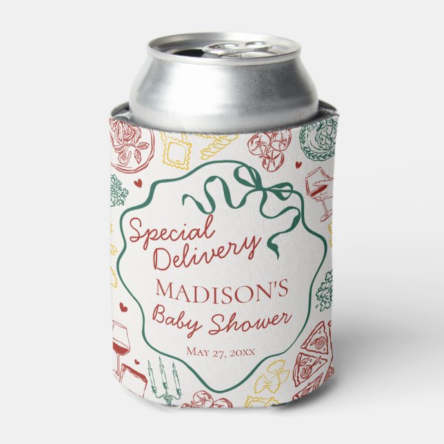 Italian Pasta Special Delivery Baby Shower Favor Can Cooler (Can Front)
