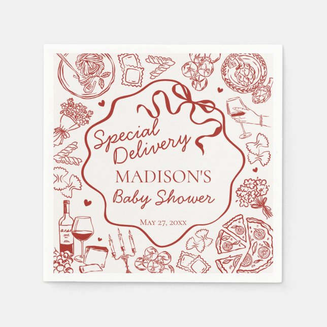 Italian Pasta Special Delivery Baby Shower Napkin (Front)