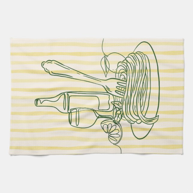 Italian Pasta & Wine Kitchen Print Tea Towel (Horizontal)