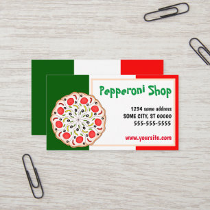 Italian Pepperoni pizza shop restaurant Business Card