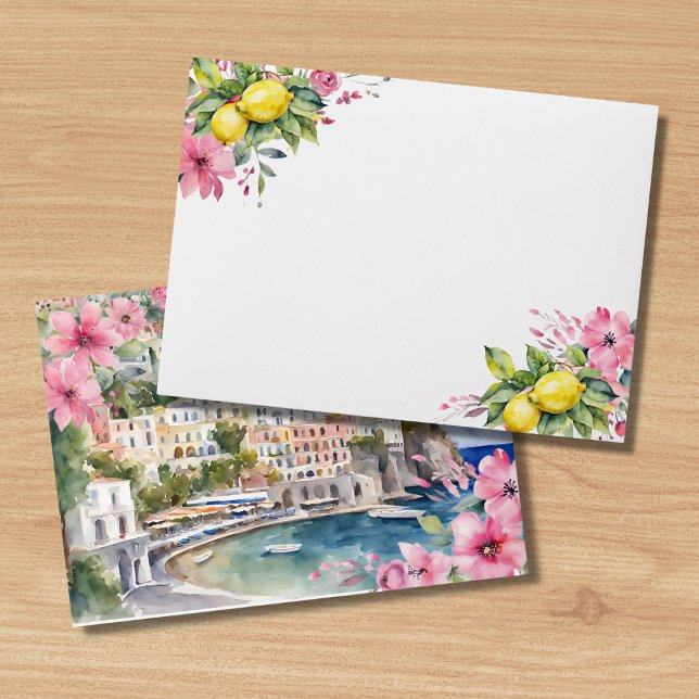 Italian Pink Floral Lemon & Blue Tiles Wedding Envelope (Creator Uploaded)