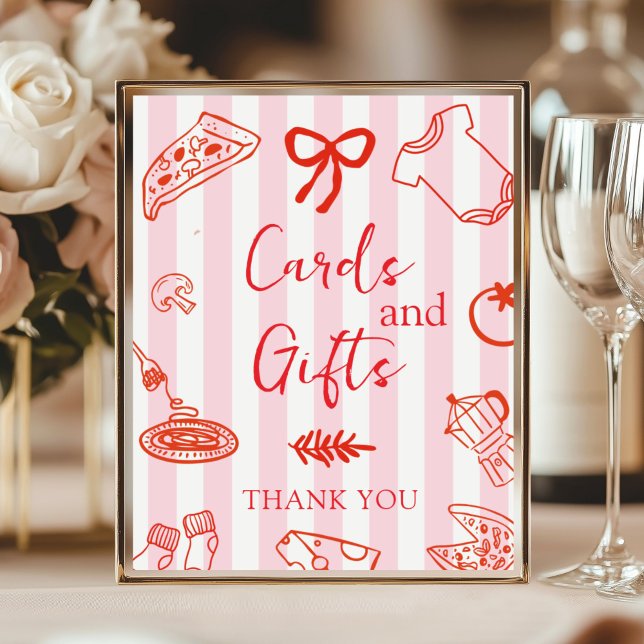 Italian Pizza Baby Shower  Cards and Gifts  Poster (Red and Pink Baby Shower Cards and Gifts poster)