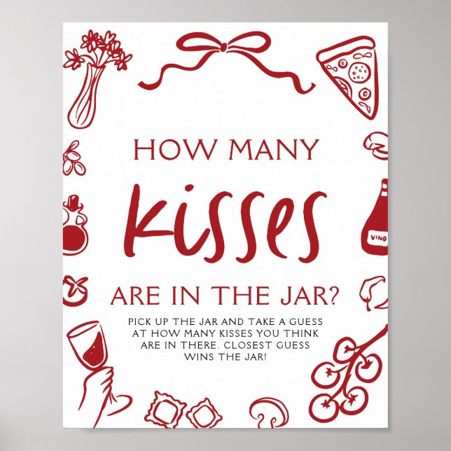 Italian Pizza Guess How Many Kisses Bridal Shower  Poster (Front)