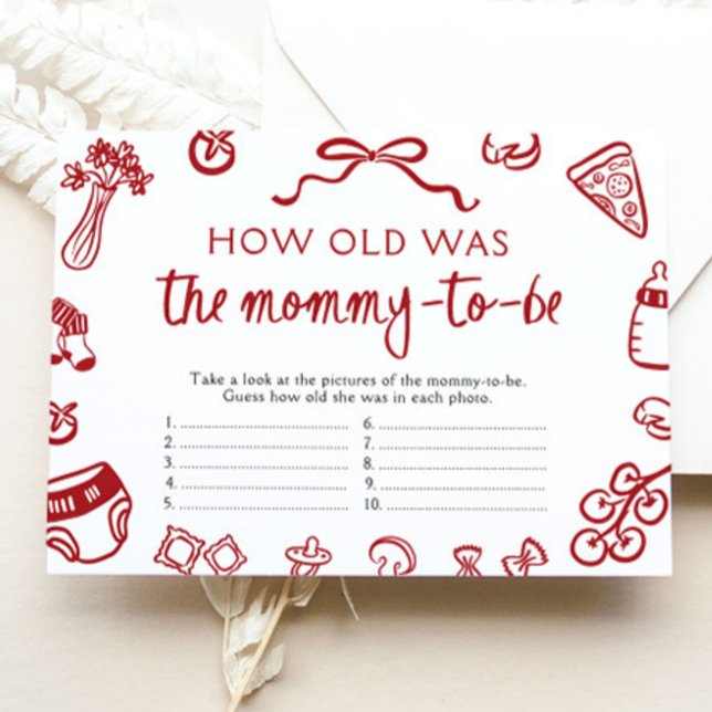 Italian Pizza How Old Was Mummy Baby Shower Game Enclosure Card (Italian Pizza How Old Was Mommy Baby Shower Game)