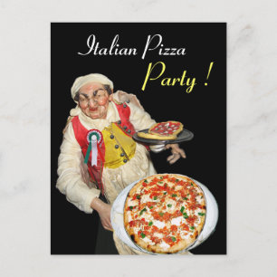 ITALIAN PIZZA PARTY Black Recipe Postcard