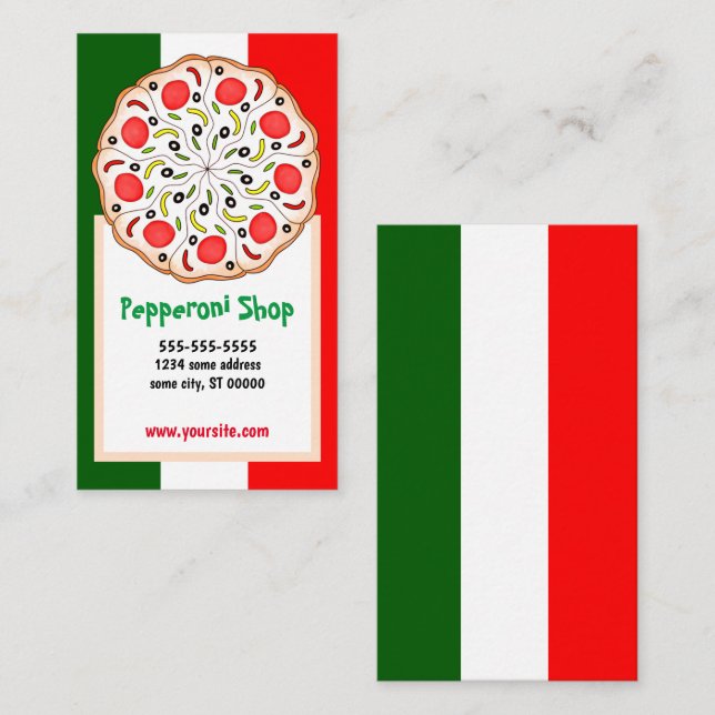 Italian pizza Pepperoni shop or restaurant Business Card (Front/Back)