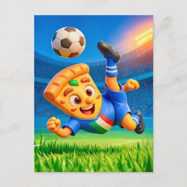 Italian pizza performing dramatic soccer bicycle k postcard (Front)