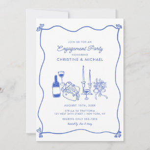 Italian Pizza & Wine Handwritten Modern Engagement Invitation