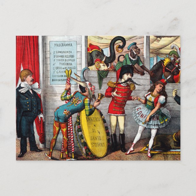 Italian Political Cartoon Of Circus Performers Postcard (Front)