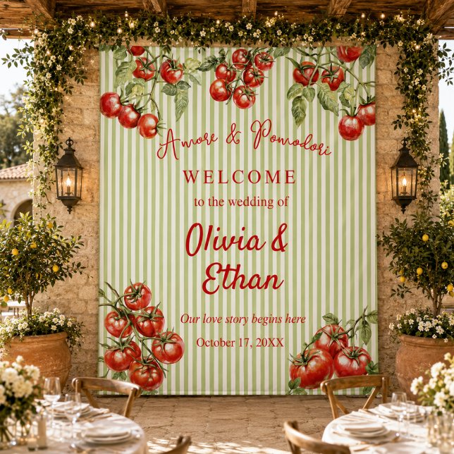 Italian Pomodoro Wedding Decor Red Green Backdrop Tapestry (Modern Amore & Pomodori wedding backdrop)