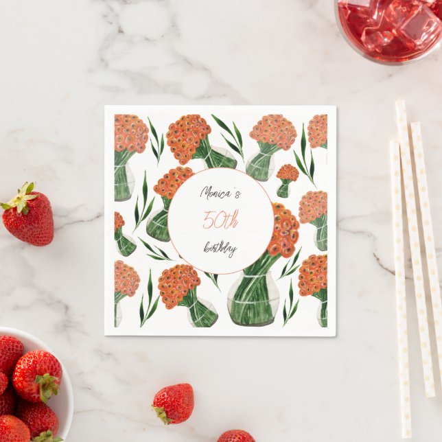 Italian Ranunculus Watercolor Art Personalised Napkin (Insitu)