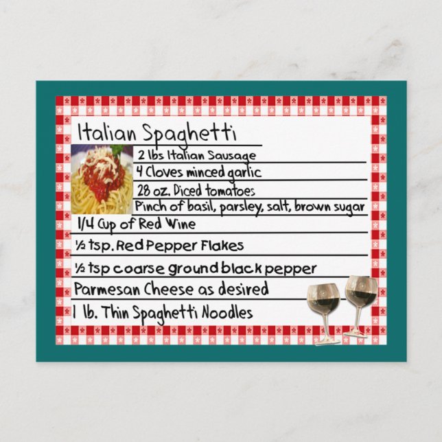 Italian Recipe Card Gifts "Spaghetti" (Front)