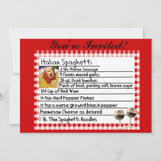 Italian Recipe Card Invitations "Spaghetti" (Front)