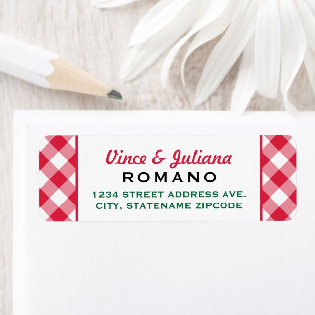 Italian Red Checkered Wedding Return Address (Insitu)